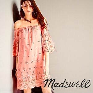 Madewell Off-Shoulder Eyelet Dress in Coral Pink Sz 12